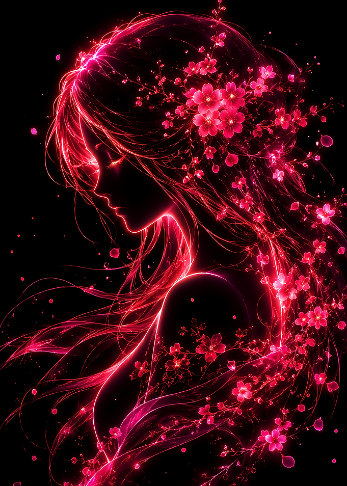 Glowing Anime Girl with Cherry Blossoms