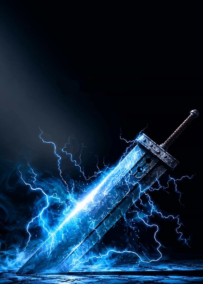 Buster Sword with LightningFinal Fantasy Game Poster