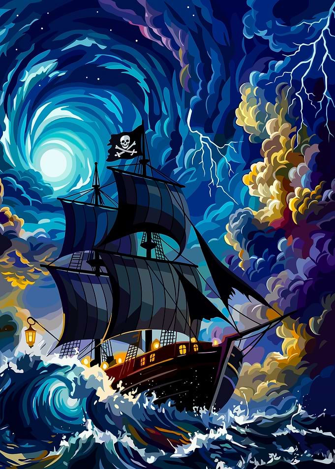 Pirate Ship in a Stormy Sea