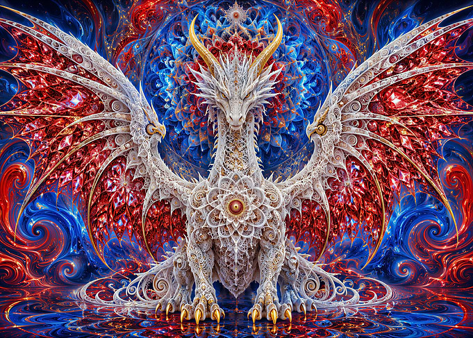 Mandala Dragon With Crimson Crystalline Wings
