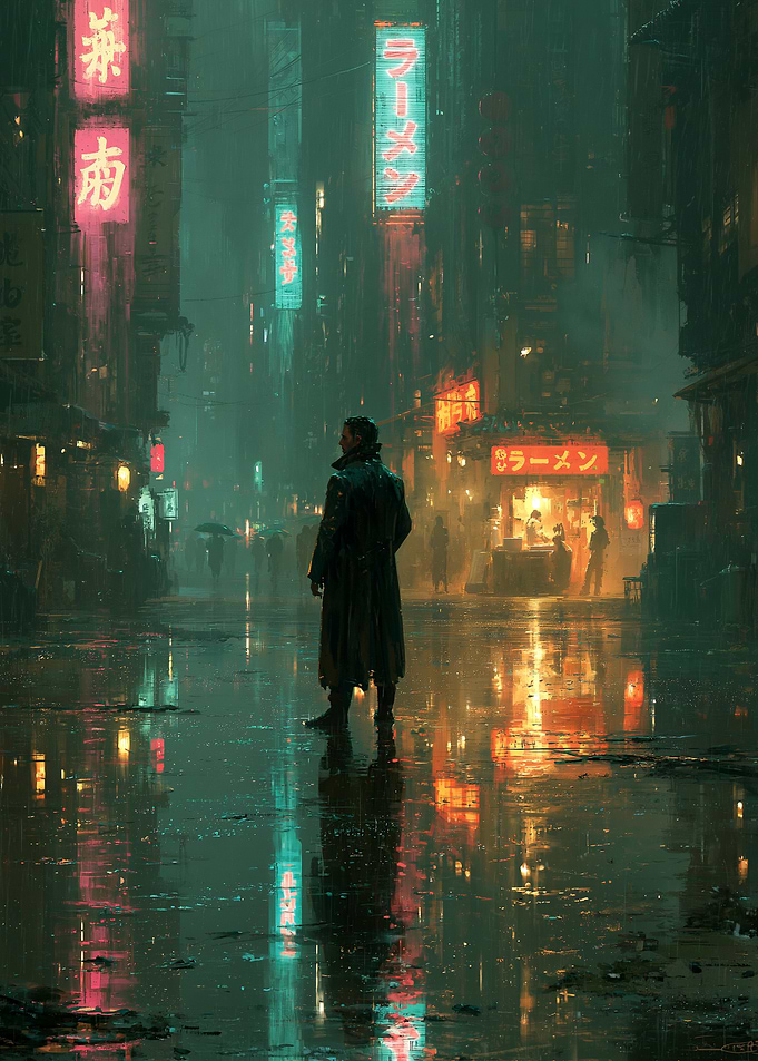 Cyberpunk City Street at Night