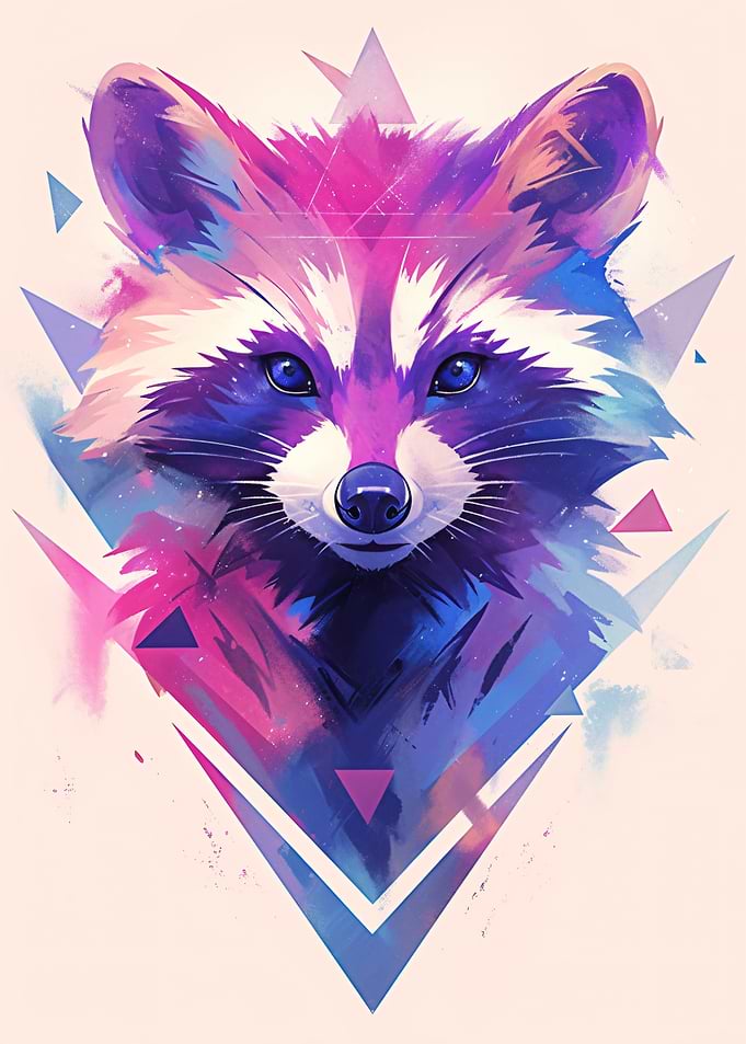 Vibrant Geometric Raccoon Portrait