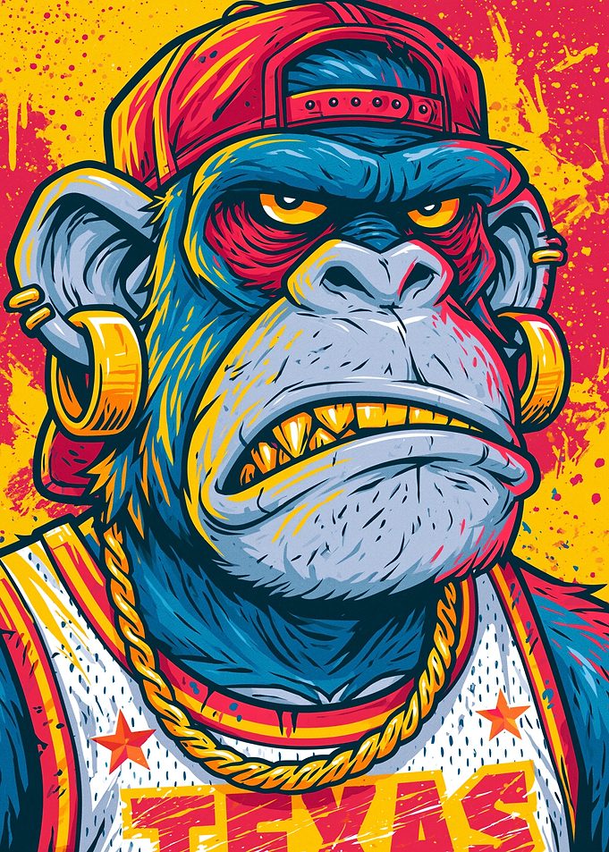 Aggressive Monkey Wearing a Baseball Cap and Jewelry
