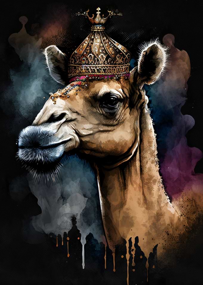 Regal Camel Wearing a Crown