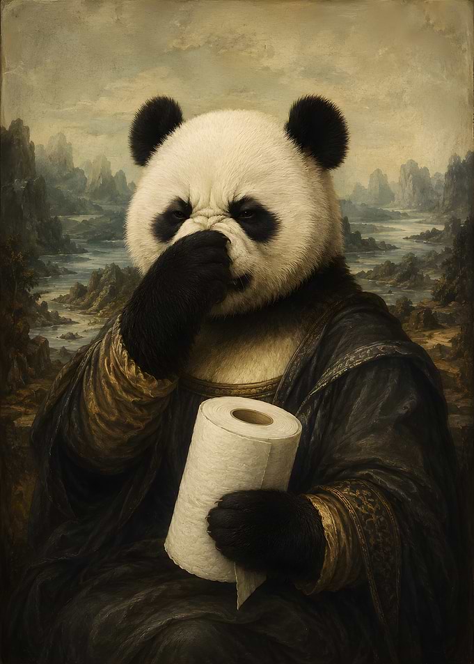 Panda Mona Lisa with Toilet Paper