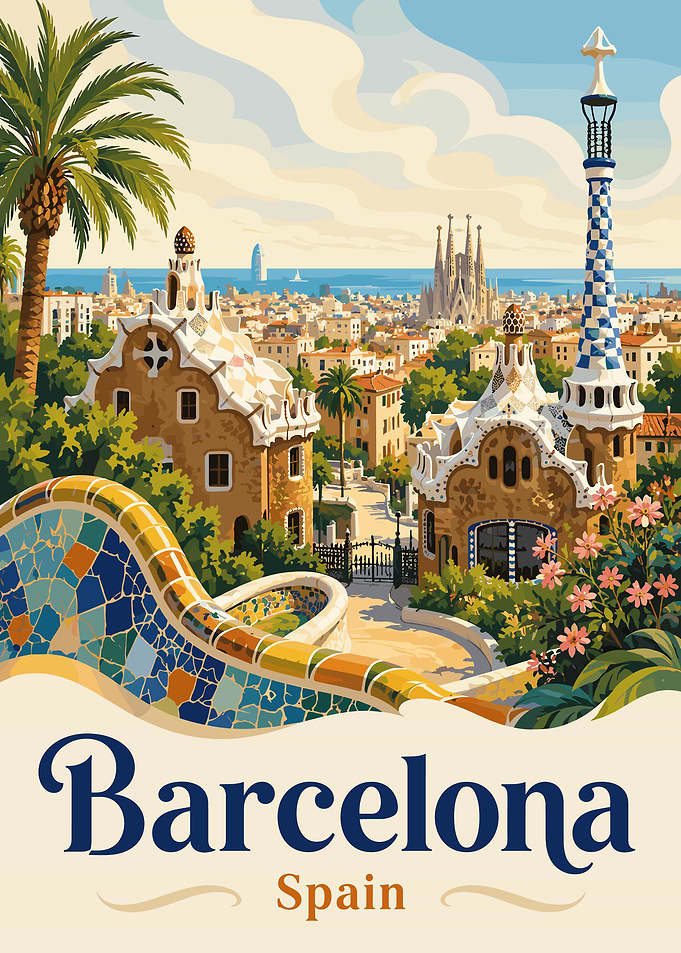 Barcelona Park Guell Travel Poster