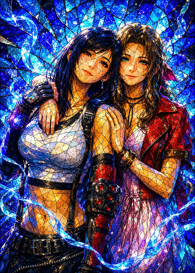 Tifa and Aerith Stained Glass Art