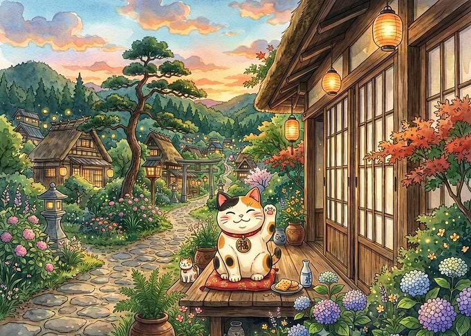 Maneki Neko in a Japanese Village