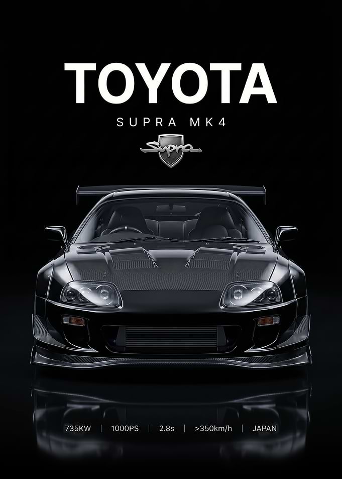 striking Toyota Supra MK4 black car poster