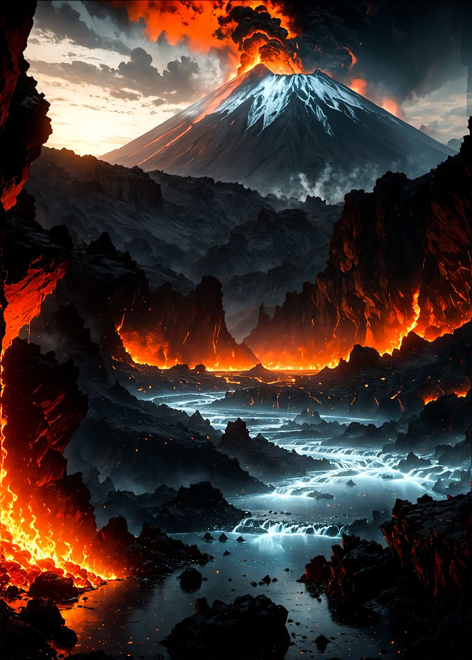Fantasy Volcano Eruption Landscape