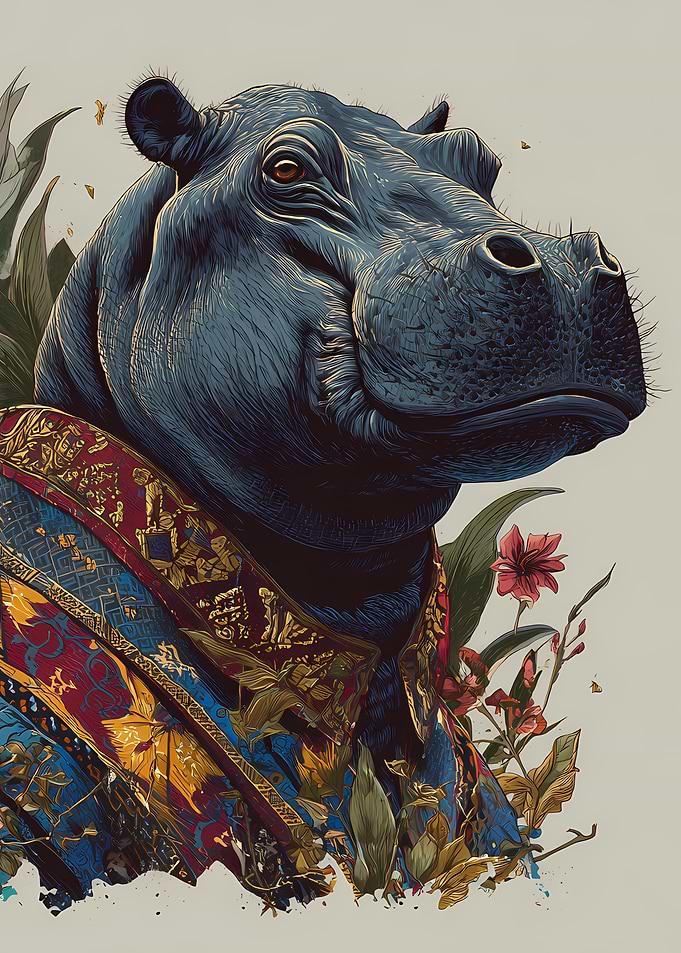 Dapper Hippopotamus in Ornate Attire