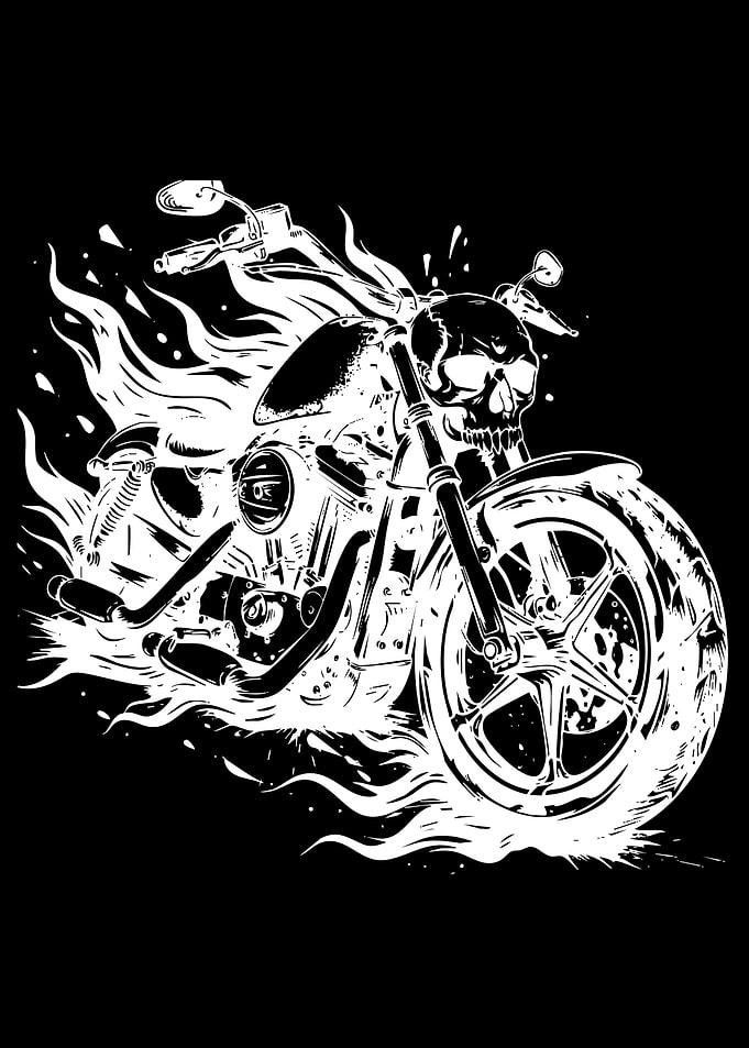 Motorcycle with Skull and Flames