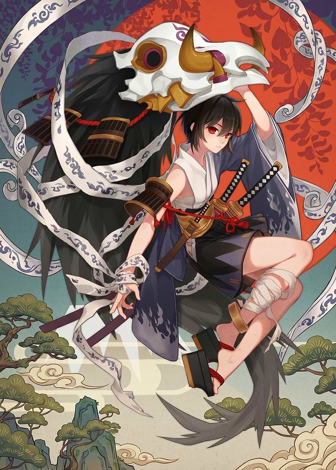 Samurai Warrior with Skull Mask