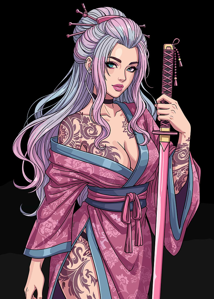 Geisha Warrior with Pink Katana