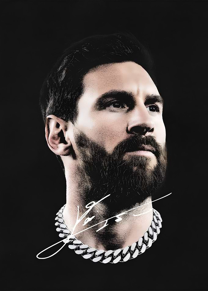 Lionel Messi Portrait with Signature