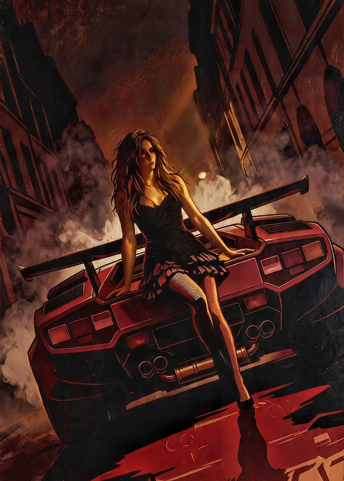 Woman on a Red Sports Car