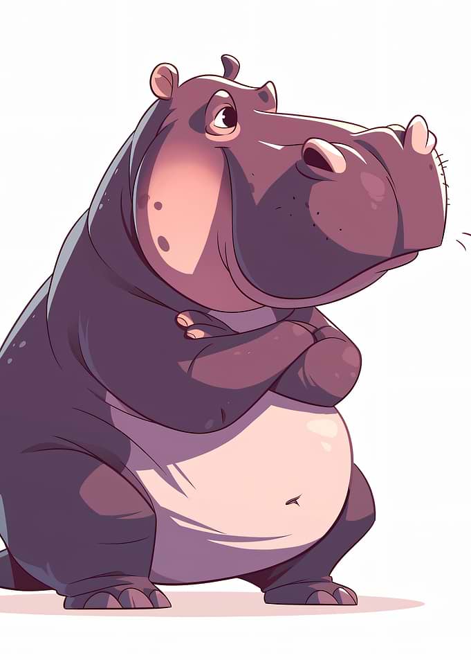 Cartoon Hippo with Arms Crossed