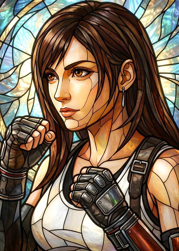 Final Fantasy VII Tifa Lockhart Stained Glass Art