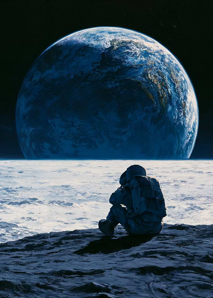 Astronaut Gazing at Earth from the Moon