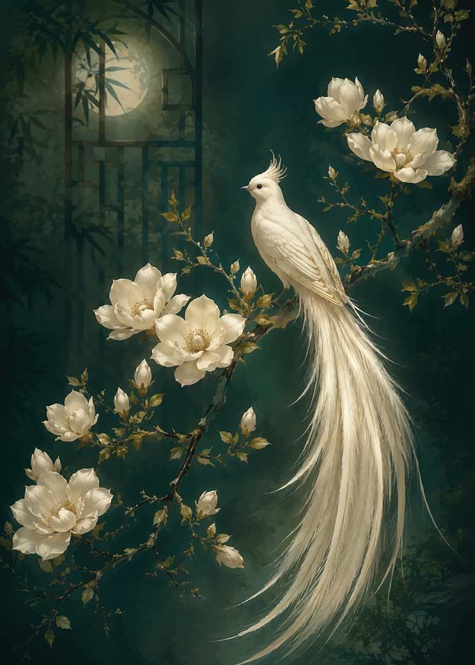 Elegant White Bird with Flowers