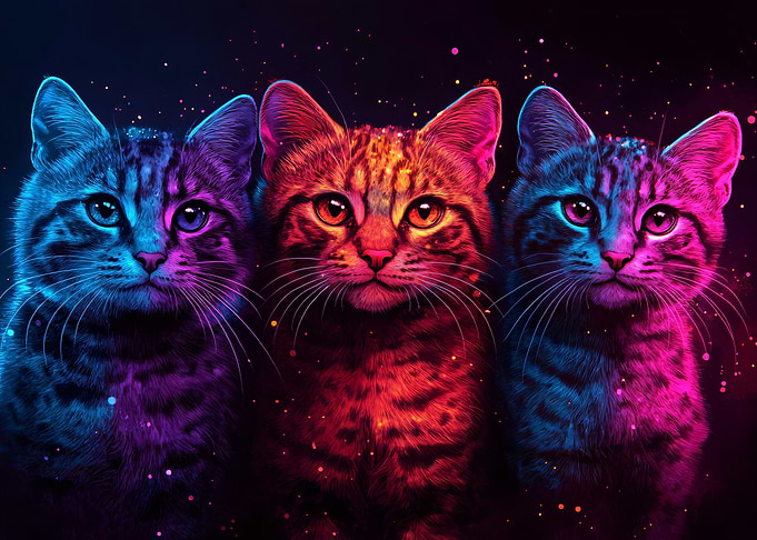 Three Neon Cats
