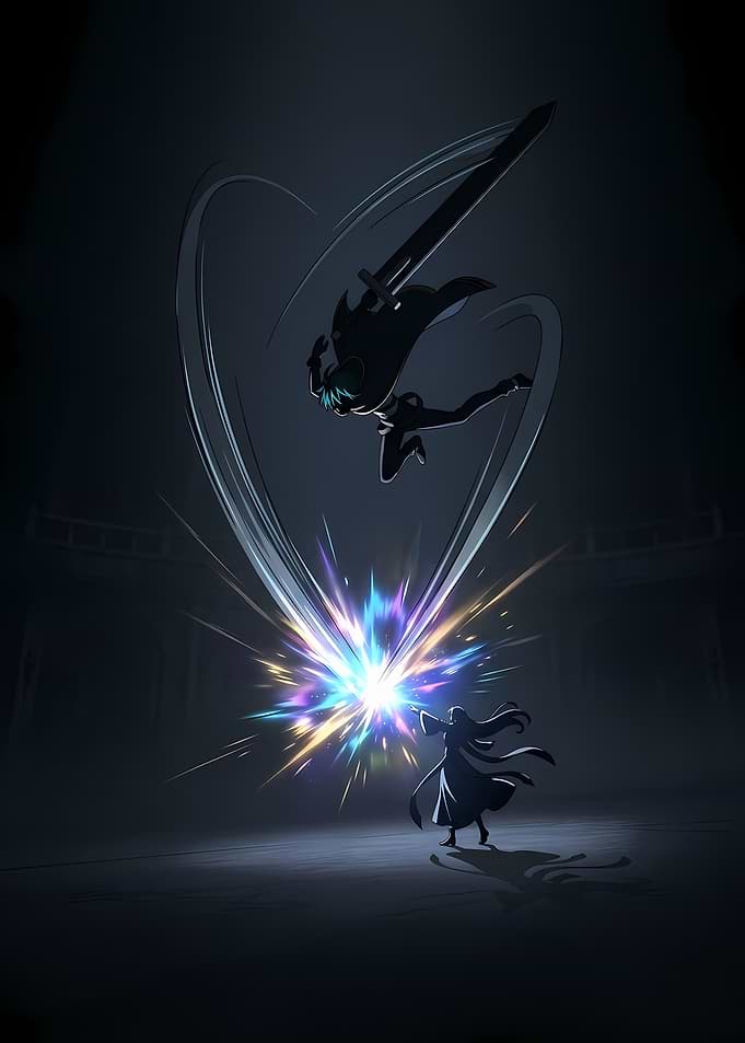 Anime characters clashing with magic