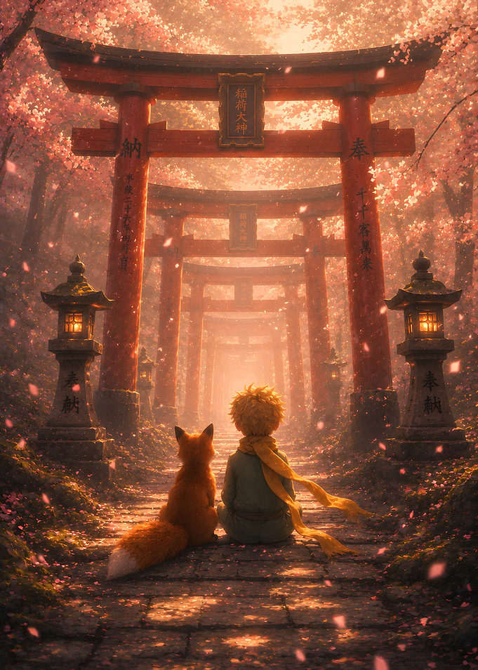 The Little Prince and Fox in Torii Gate Path