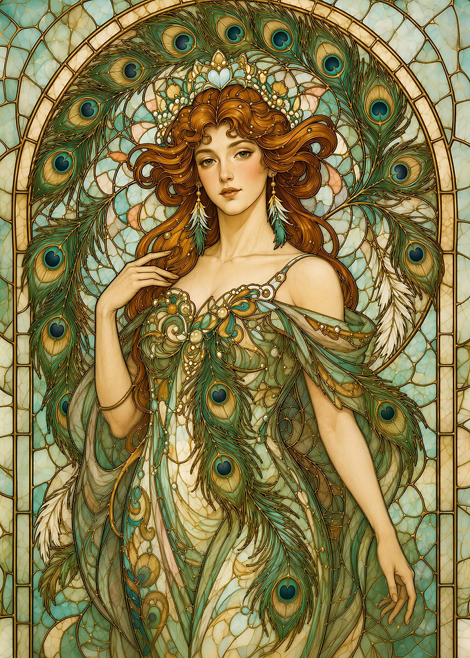 Stained Glass Peacock Goddess