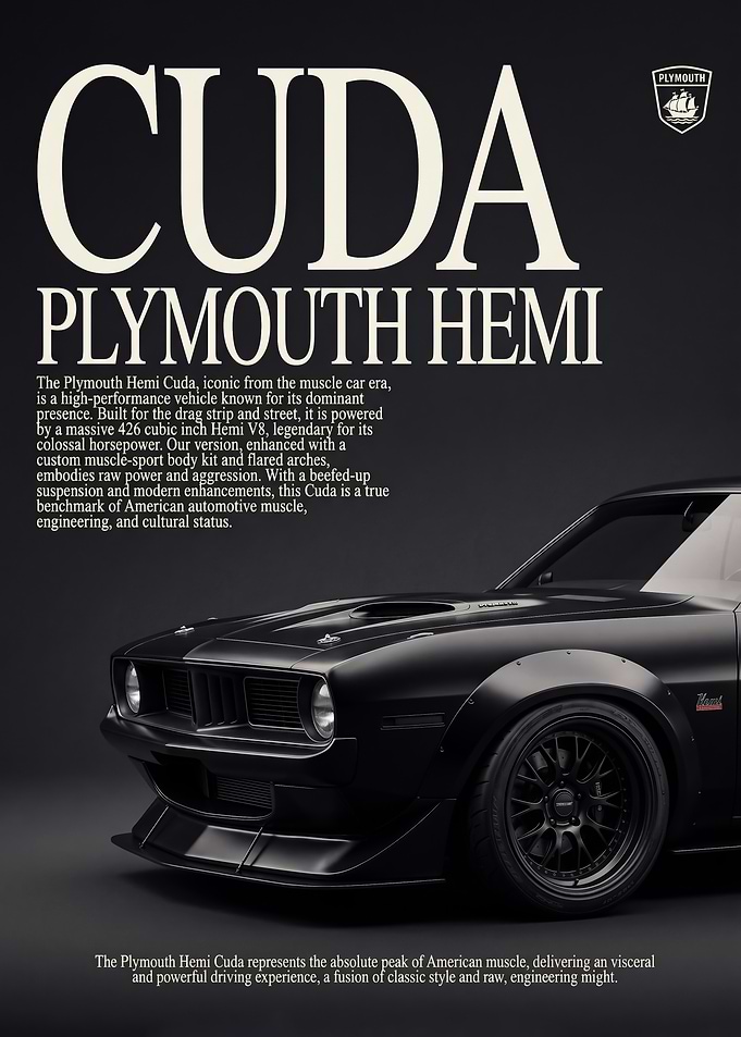 close up black Plymouth Hemi Cuda Poster