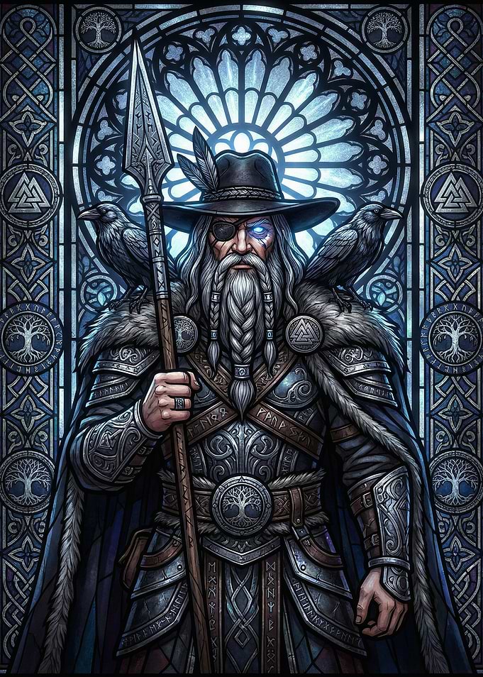 Viking God Odin with Ravens