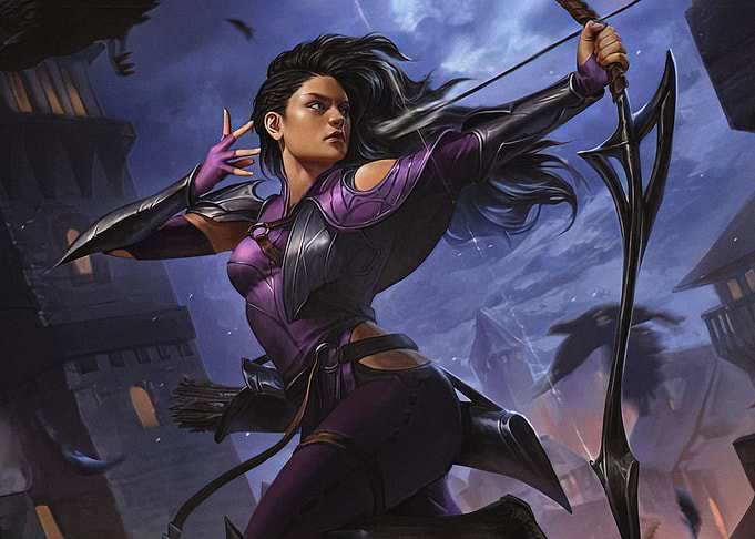 Archer in Purple Armor Drawing Bow