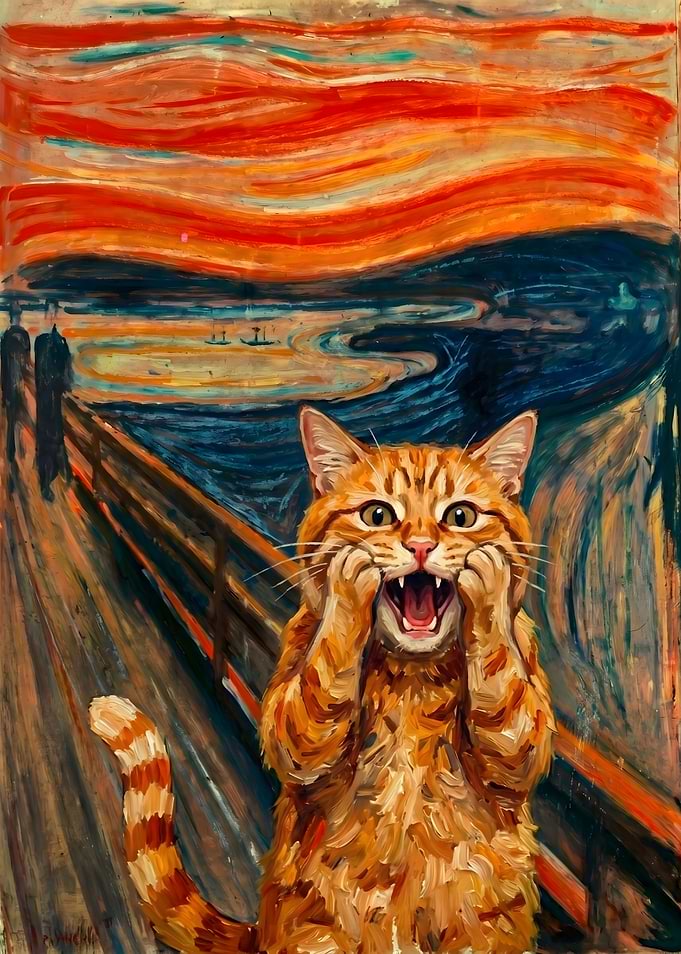 Cat Screaming in Edvard Munch Style