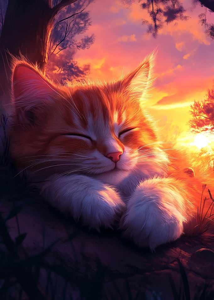 Sleeping Orange Tabby Kitten at Sunset