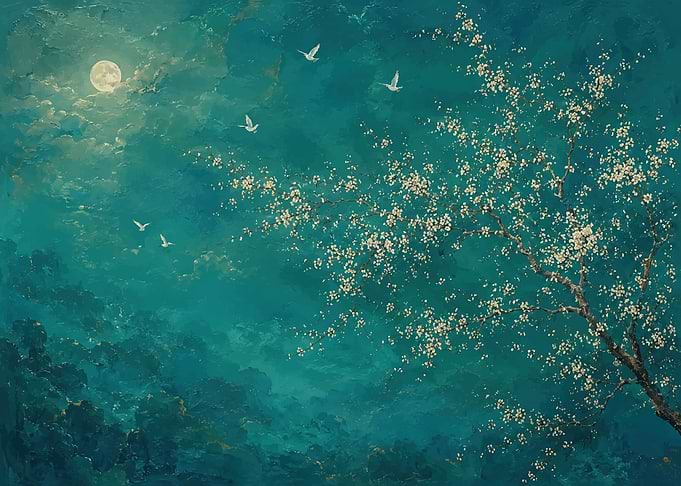 Moonlit Blossoms and Birds