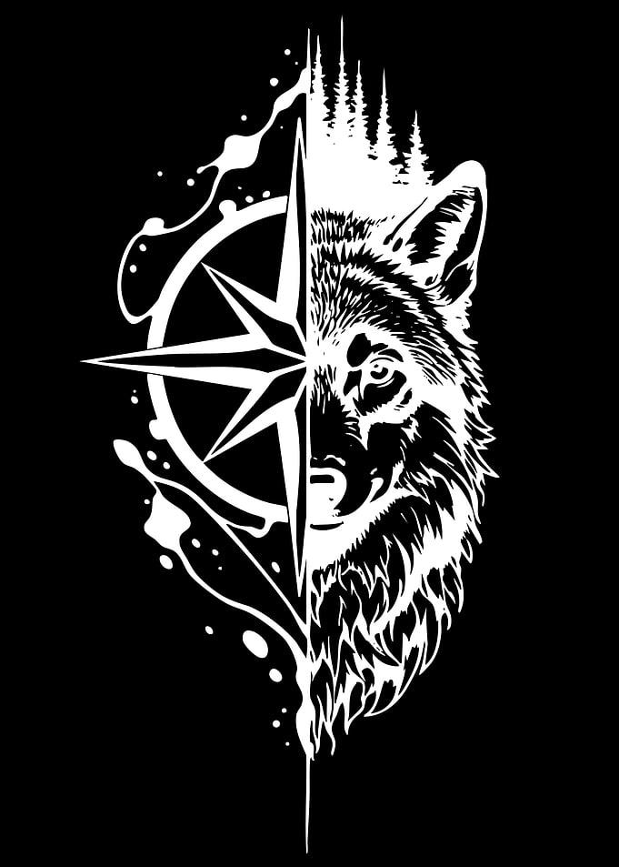 Wolf and Compass Illustration