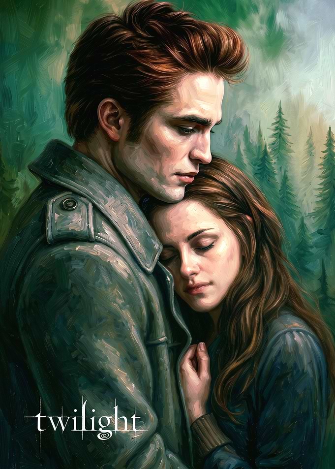 Twilight Couple Embracing in Forest