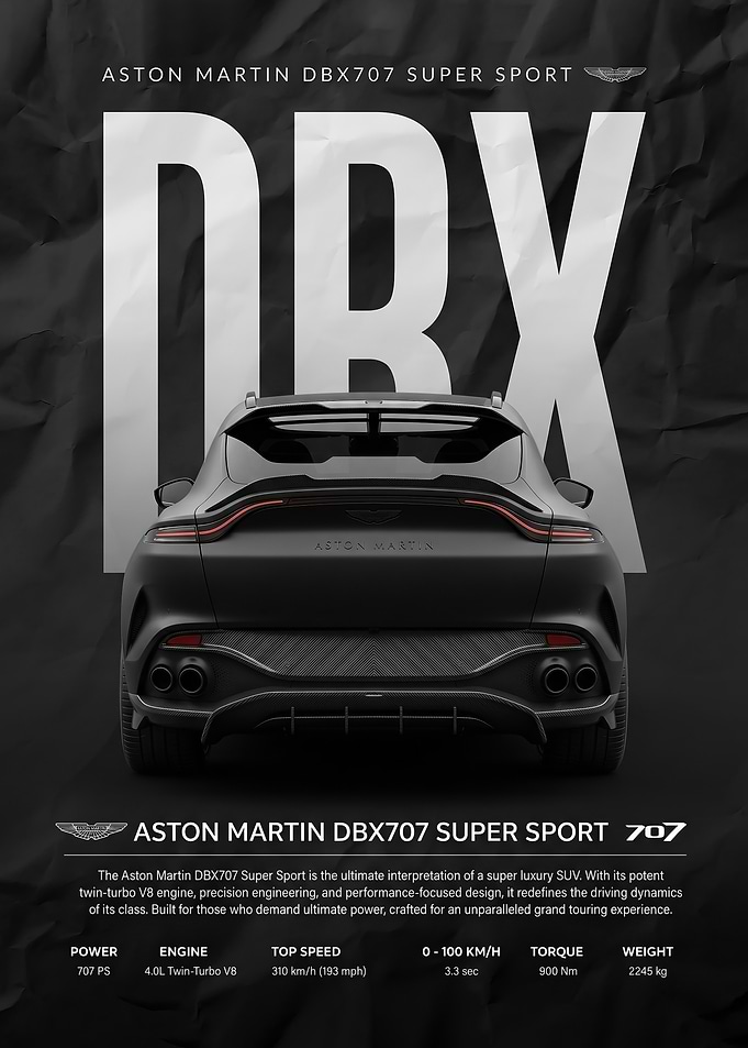 sleek black Aston Martin DBX707 Super Sport Rear View