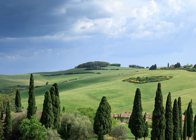 Tuscan Landscape with Cypress Trees