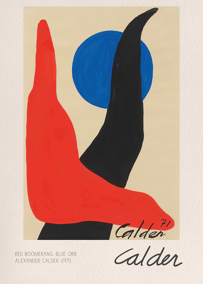 Red Boomerang Blue Orb by Alexander Calder