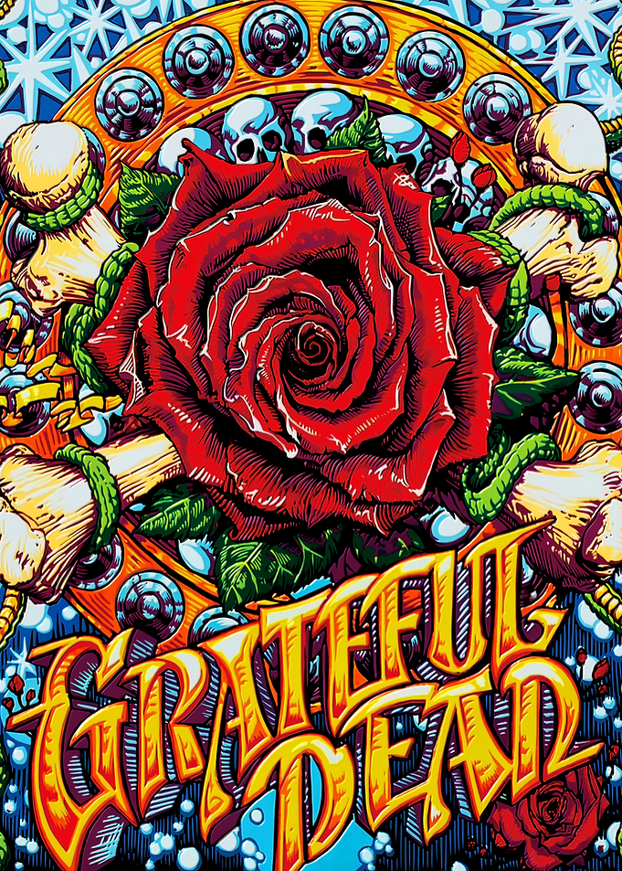 Grateful Dead Rose and Skulls Art