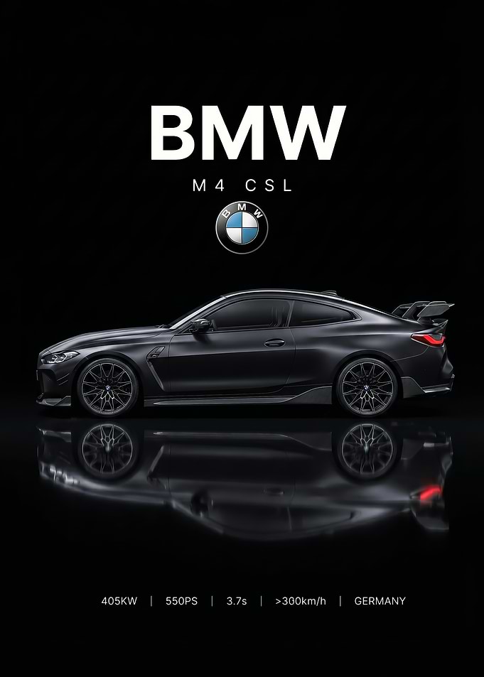 sleek side view BMW M4 CS black car Poster
