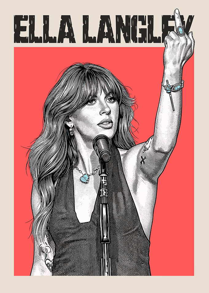 Ella Langley performing with middle finger up