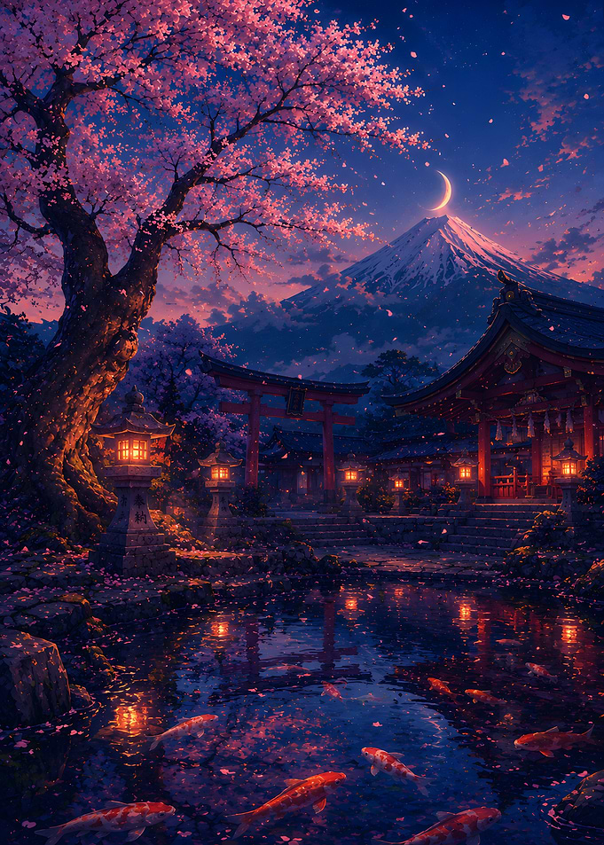 Serene Japanese Shrine at Dusk