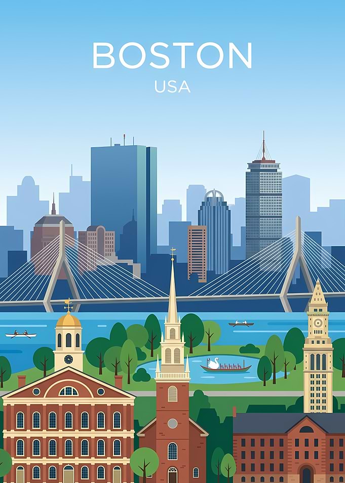 Boston Skyline with Landmarks