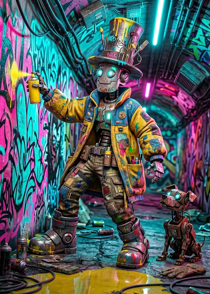 Graffiti Robot Artist and Dog