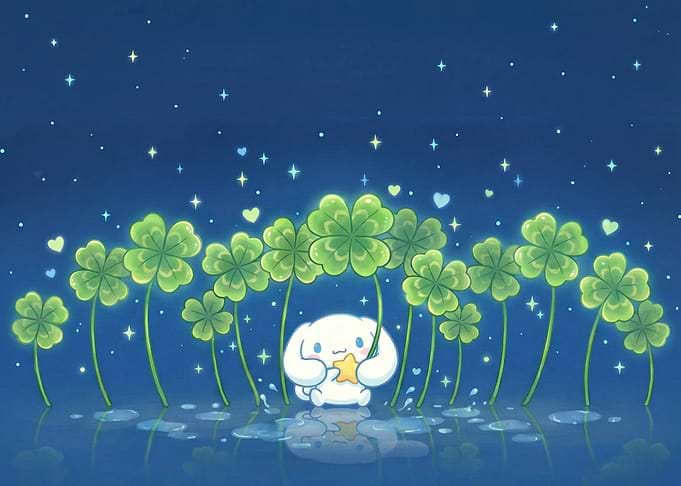 Cinnamoroll with Star under Lucky Clovers