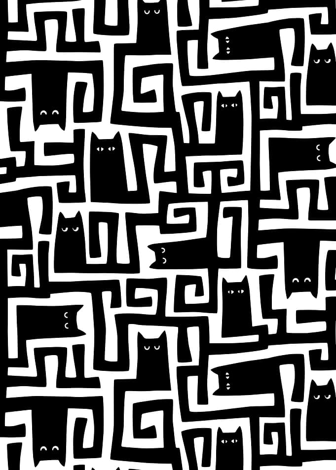 Black Cats in a Maze Pattern