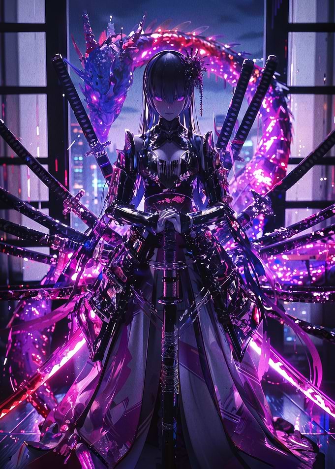 Cyberpunk Samurai Dragon Warrior