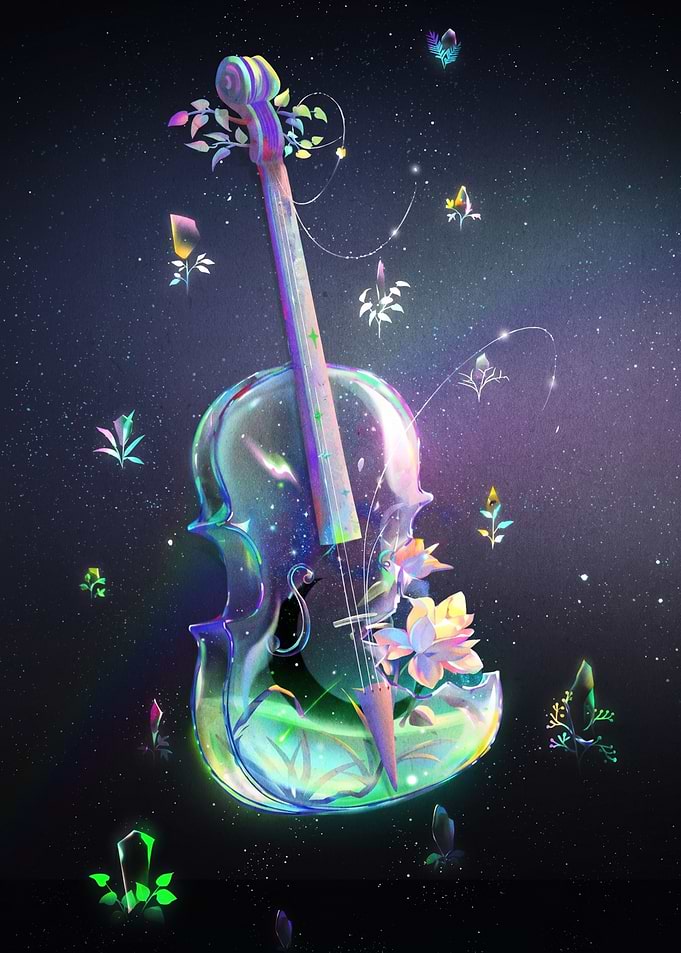 Enchanted Violin in Cosmic Garden