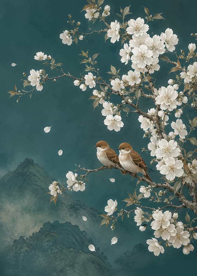 Two Birds on a Cherry Blossom Branch